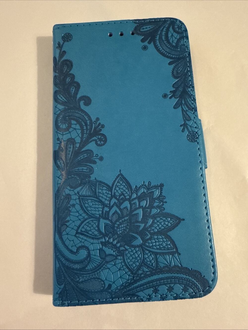 NWT iPhone 14 Faux Leather Phone Case Card Wallet In Peacock Blue